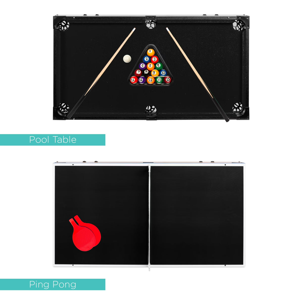 4-In-1 Multi Game Table, Childrens Arcade Set W/ Pool Billiards, Air Hockey, Foosball - Gray