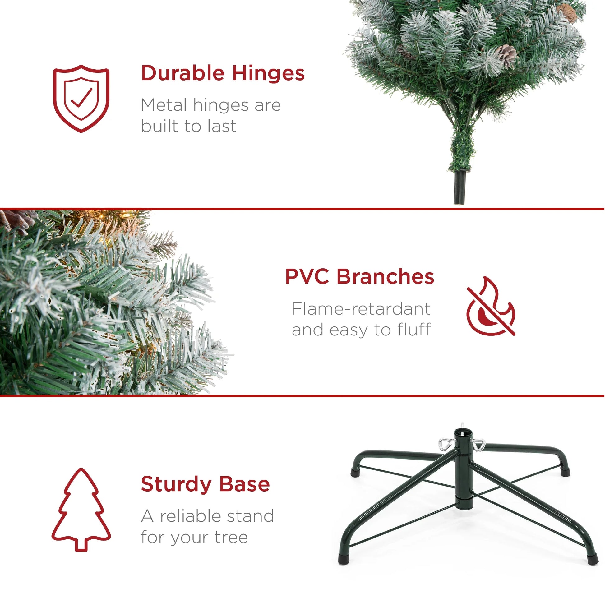 12Ft Pre-Decorated Holiday Christmas Pine Tree W/4,188 Branch Tips, Partially Flocked, Base Green
