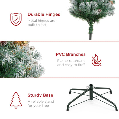 12Ft Pre-Decorated Holiday Christmas Pine Tree W/4,188 Branch Tips, Partially Flocked, Base Green