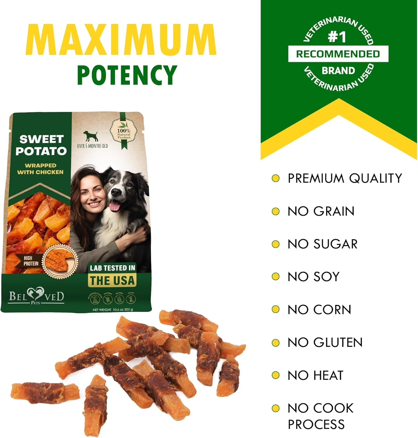 Dog Treats Sweet Potato Wrapped with Chicken 10.6 Oz & Pet Natural Chew - Grain Free Dried Snacks in Bulk - Best Twists for Training Small & Large Dogs