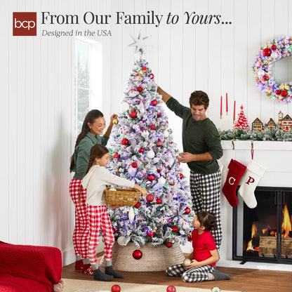 9Ft Pre-Lit Christmas Pine Tree W/ Flocked Branches 900 Multicolored or Warm-White Light Modes