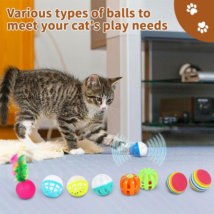 25 Pcs Cat Toys for Cats, Indoor Kittens - Interactive Variety Pack, 45 Inches Rainbow Cat Tunnel, Feather Teaser, Feather Golf, Mice, Springs, Balls, Noise Toys - Rainbow/Colorful 45"