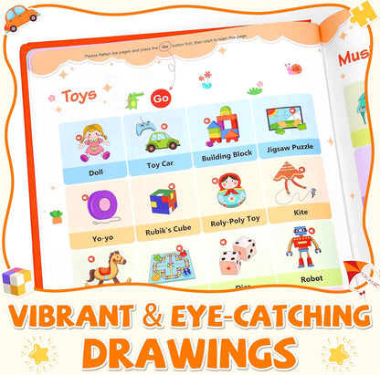 My First English Words Sound Book Toy, English Learning Talking Book, 470+ Words, 21 Themes, Press to Learn Phonics, Interactive Educational Books for 2-5 Year Olds