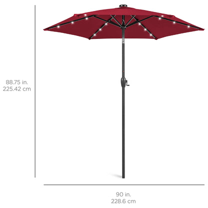 7.5Ft Outdoor Solar Patio Umbrella for Deck, Pool W/ Tilt, Crank, LED Lights - Burgundy