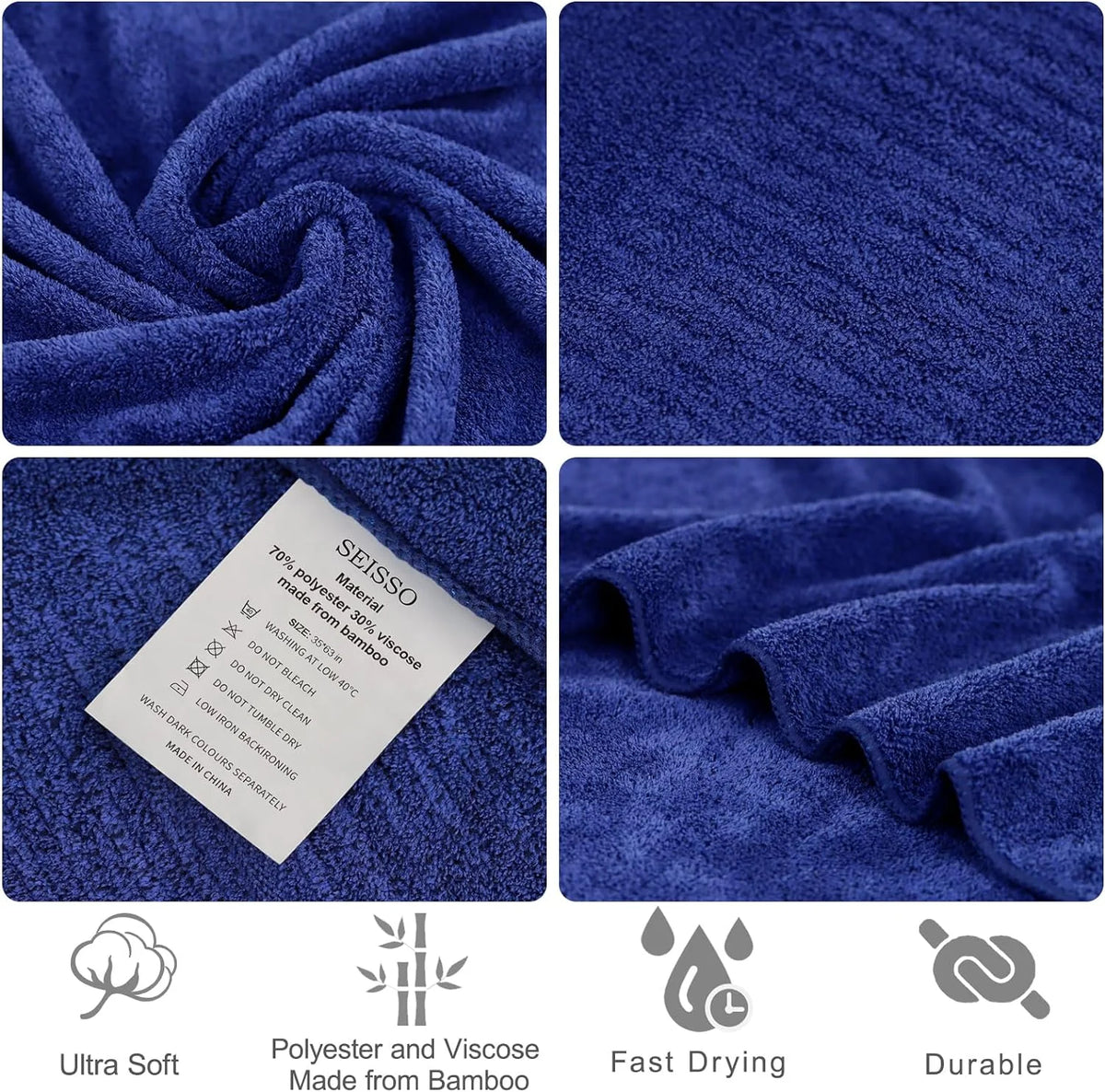 Bath Towel, Large Bathroom Towels 35X63 In, Super Absorbent Quick Drying Towels for Bathroom, Beach, Gym, Pool, 2 Count Navy Blue