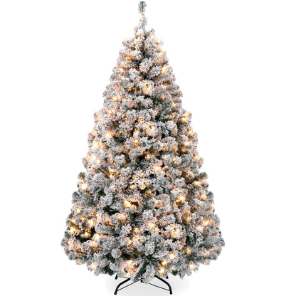 6Ft Pre-Lit Holiday Christmas Pine Tree W/ Snow Flocked Branches, 250 Warm White Lights