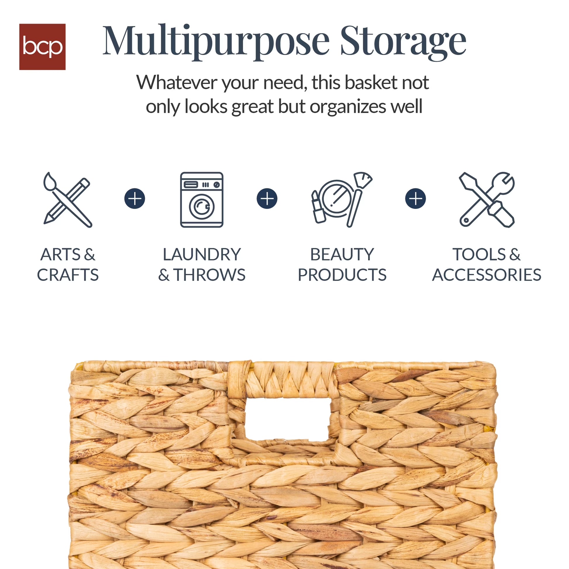 12X12In Hyacinth Baskets, Set of 5 Multipurpose Collapsible Organizers W/ Inserts - Natural