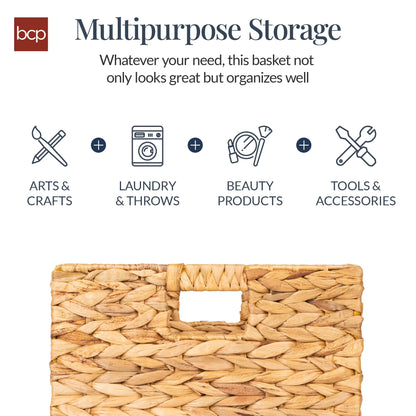 12X12In Hyacinth Baskets, Set of 5 Multipurpose Collapsible Organizers W/ Inserts - Natural