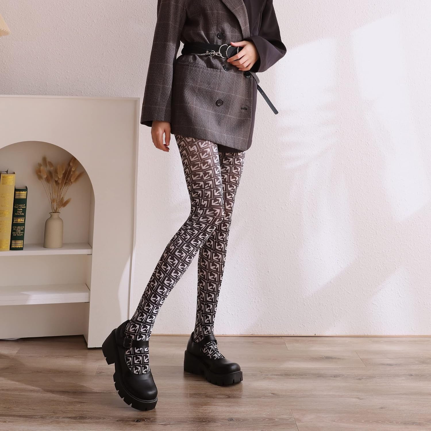 Women Tights, Opaque High Waist Pantyhose, Vintage Control Top Stockings
